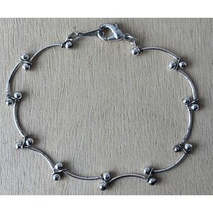 Silver Tone Curved Bar & Ball Bead Station Bracelet, Minimalist Dainty Link
